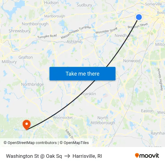 Washington St @ Oak Sq to Harrisville, RI map