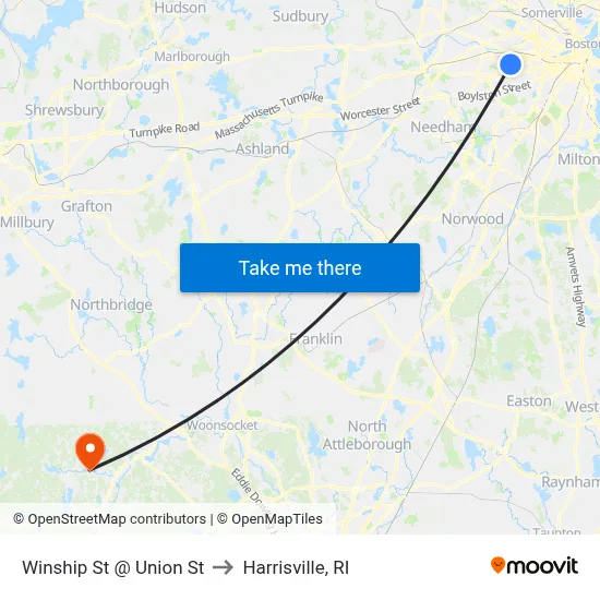 Winship St @ Union St to Harrisville, RI map