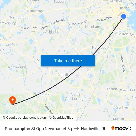 Southampton St Opp Newmarket Sq to Harrisville, RI map