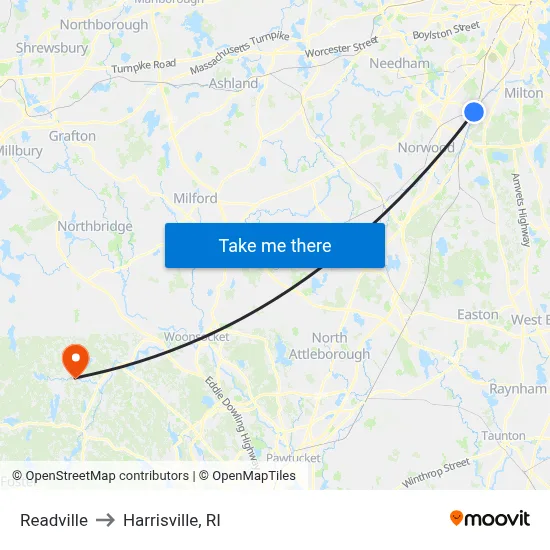 Readville to Harrisville, RI map