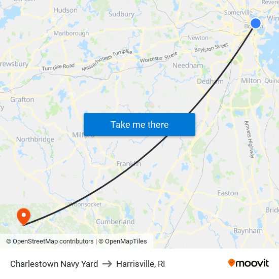 Charlestown Navy Yard to Harrisville, RI map