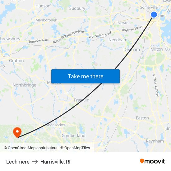 Lechmere to Harrisville, RI map