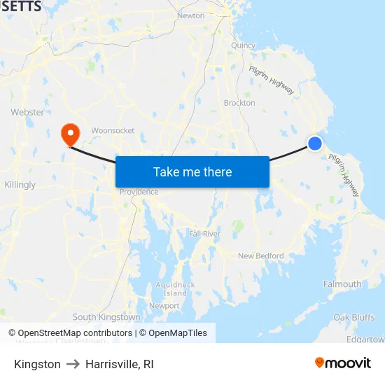 Kingston to Harrisville, RI map