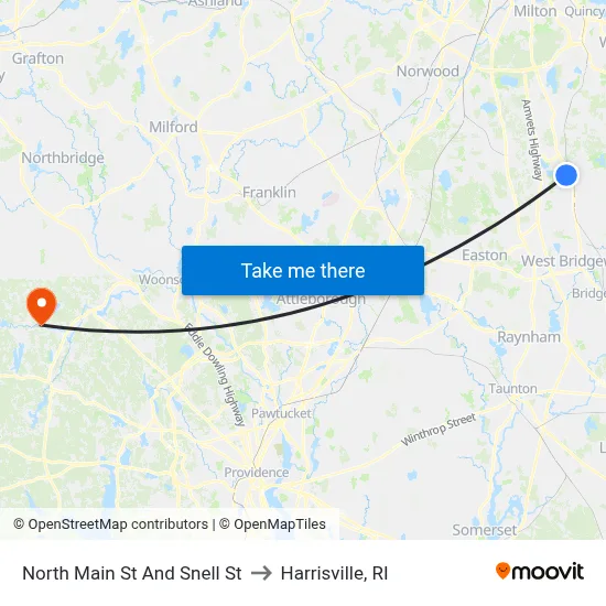 North Main St And Snell St to Harrisville, RI map