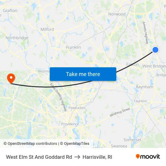 West Elm St And Goddard Rd to Harrisville, RI map