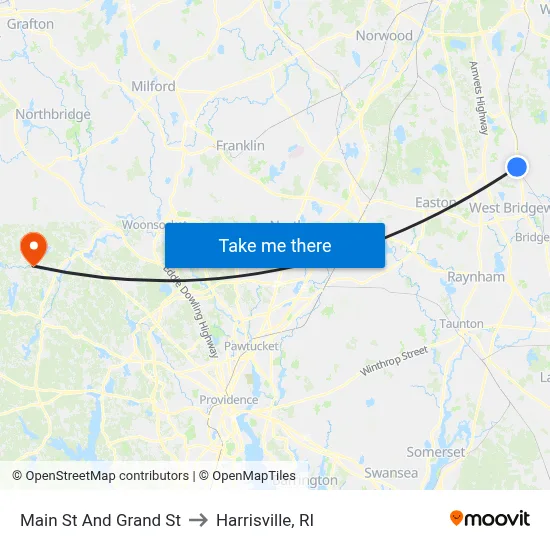 Main St And Grand St to Harrisville, RI map
