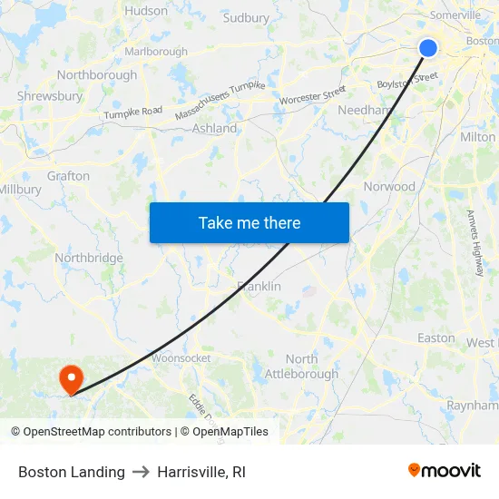 Boston Landing to Harrisville, RI map