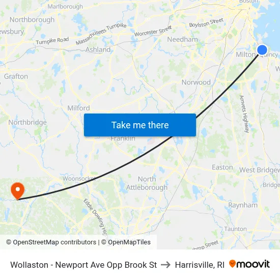 Wollaston - Newport Ave Opp Brook St to Harrisville, RI map