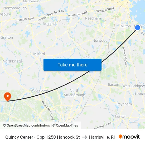 Quincy Center - Opp 1250 Hancock St to Harrisville, RI map
