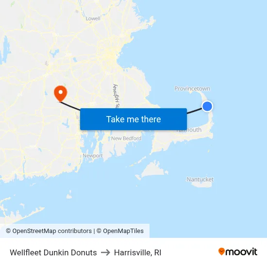 Wellfleet Dunkin Donuts to Harrisville, RI map