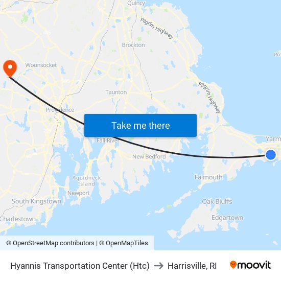 Hyannis Transportation Center (Htc) to Harrisville, RI map