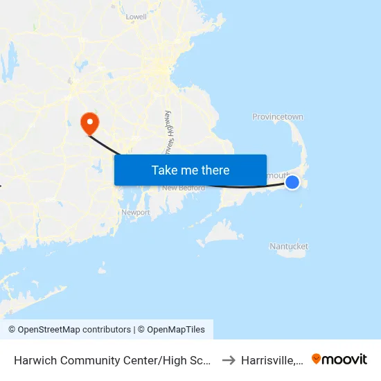 Harwich Community Center/High School to Harrisville, RI map