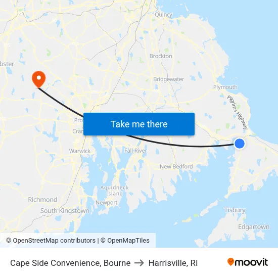 Cape Side Convenience, Bourne to Harrisville, RI map