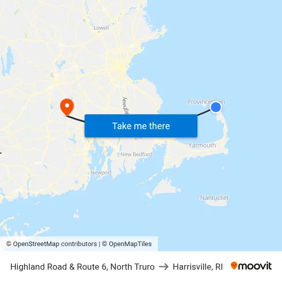 Highland Road & Route 6, North Truro to Harrisville, RI map