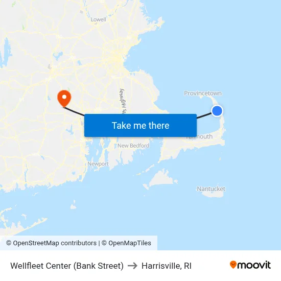 Wellfleet Center (Bank Street) to Harrisville, RI map