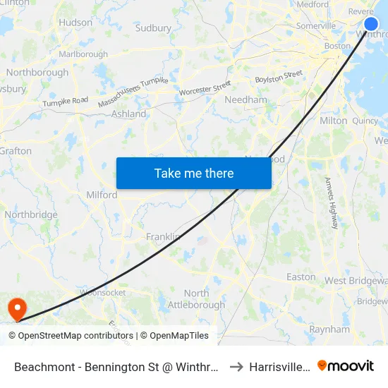 Beachmont - Bennington St @ Winthrop Ave to Harrisville, RI map