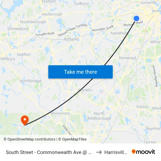 South Street - Commonwealth Ave @ South St to Harrisville, RI map