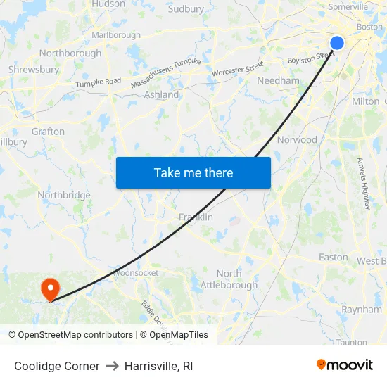 Coolidge Corner to Harrisville, RI map