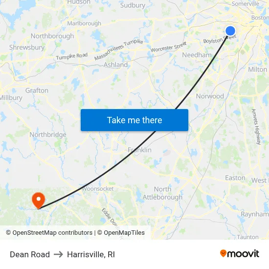 Dean Road to Harrisville, RI map