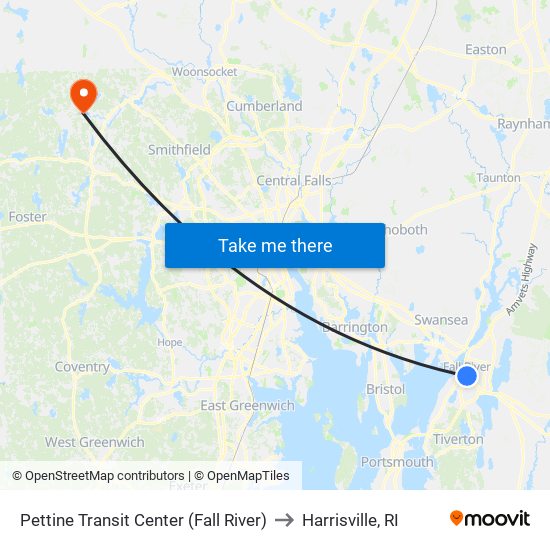 Pettine Transit Center (Fall River) to Harrisville, RI map