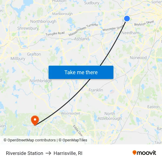 Riverside Station to Harrisville, RI map