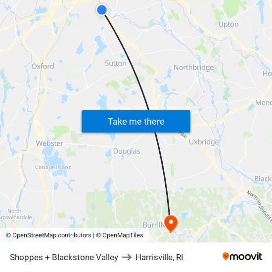 Shoppes + Blackstone Valley to Harrisville, RI map