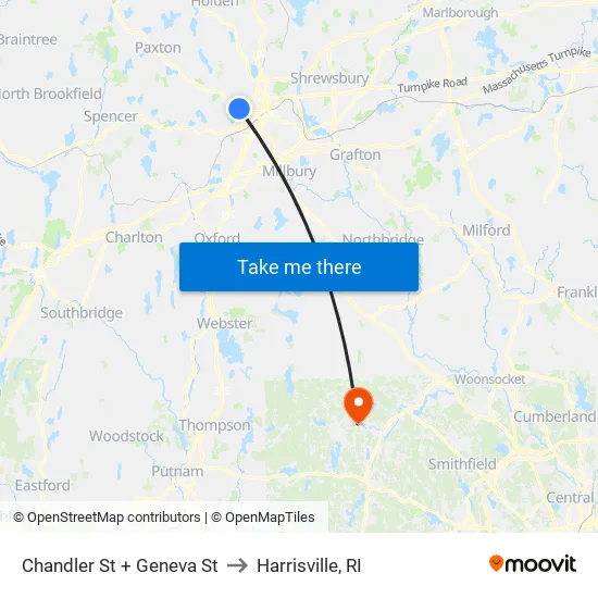 Chandler St + Geneva St to Harrisville, RI map