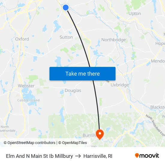 Elm And N Main St Ib Millbury to Harrisville, RI map