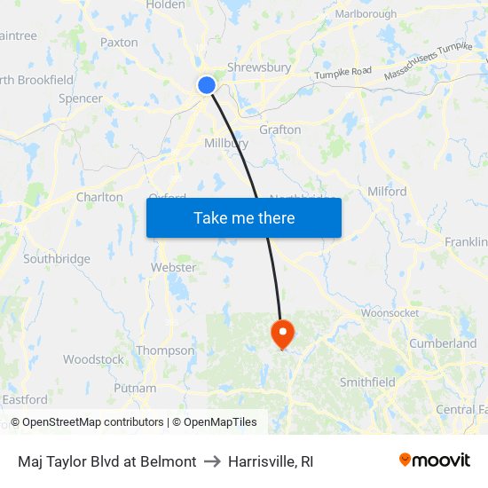 Maj Taylor Blvd at Belmont to Harrisville, RI map