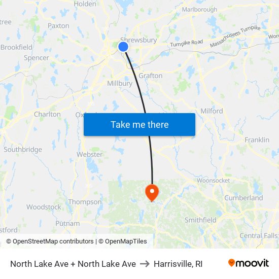 North Lake Ave + North Lake Ave to Harrisville, RI map