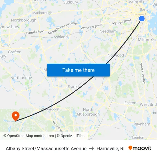 Albany Street/Massachusetts Avenue to Harrisville, RI map