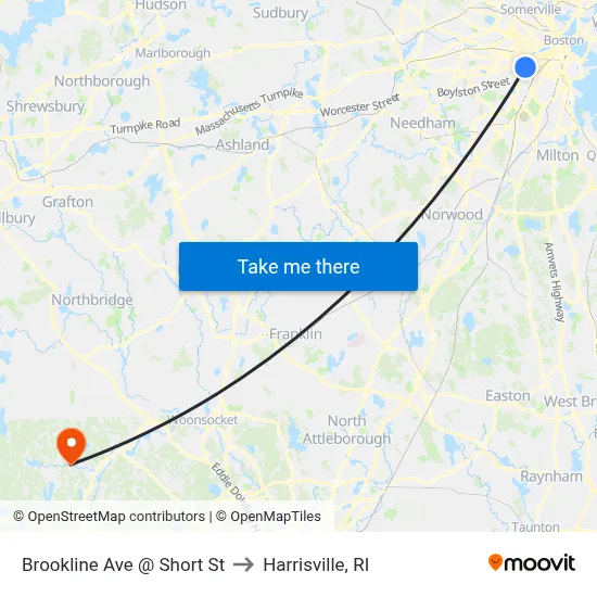 Brookline Ave @ Short St to Harrisville, RI map