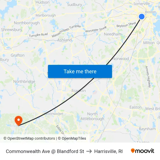 Commonwealth Ave @ Blandford St to Harrisville, RI map