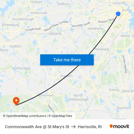 Commonwealth Ave @ St Mary's St to Harrisville, RI map