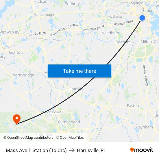 Mass Ave T Station (To Crc) to Harrisville, RI map