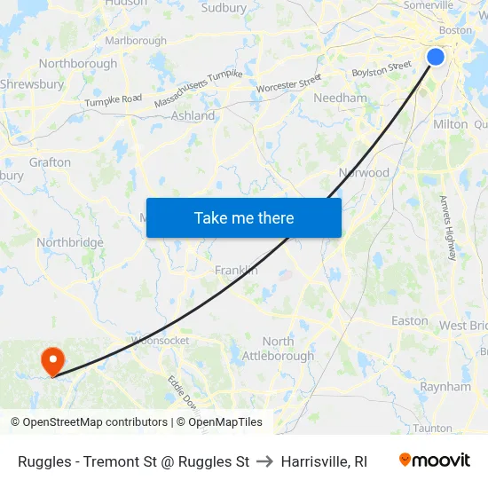 Ruggles - Tremont St @ Ruggles St to Harrisville, RI map