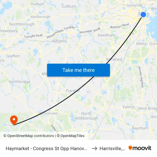 Haymarket - Congress St Opp Hanover St to Harrisville, RI map