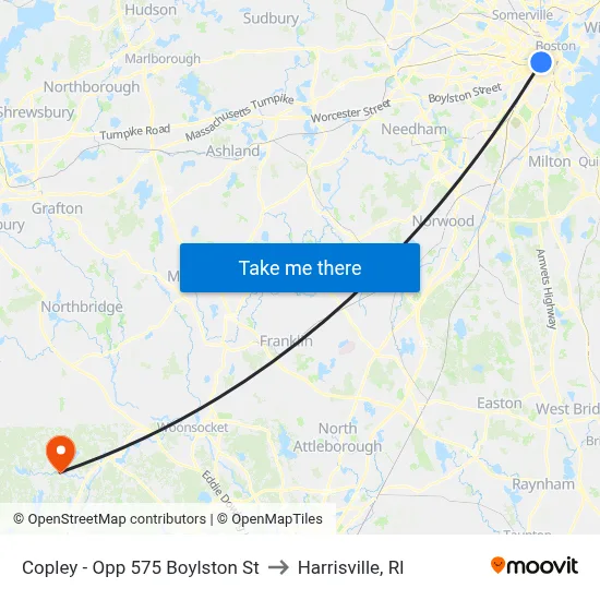 Copley - Opp 575 Boylston St to Harrisville, RI map