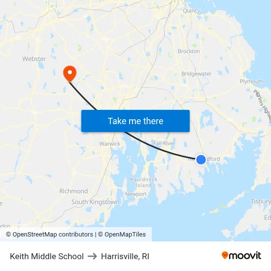Keith Middle School to Harrisville, RI map