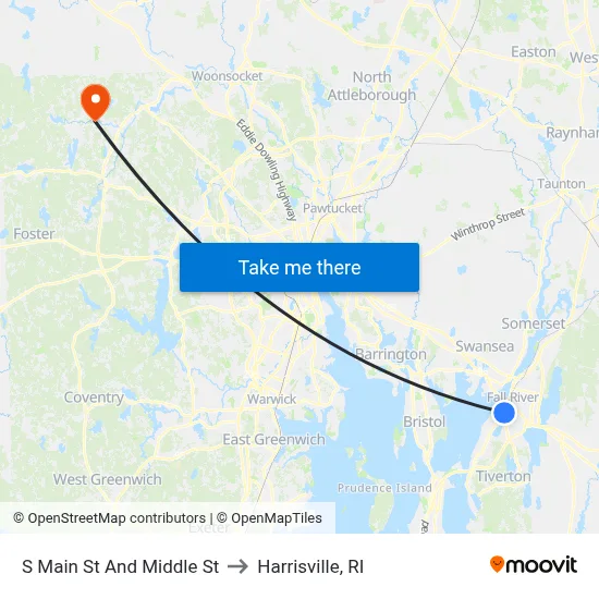 S Main St And Middle St to Harrisville, RI map