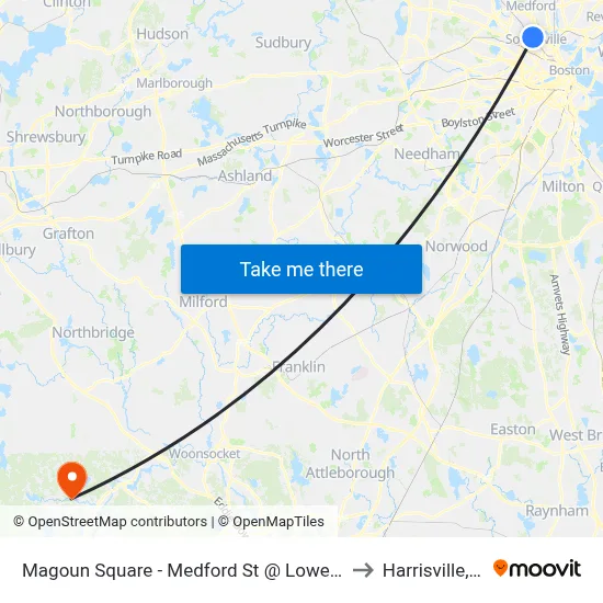 Magoun Square - Medford St @ Lowell St to Harrisville, RI map
