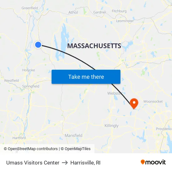 Umass Visitors Center to Harrisville, RI map