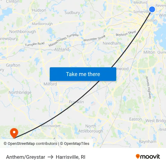 Anthem/Greystar to Harrisville, RI map