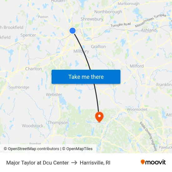 Major Taylor at Dcu Center to Harrisville, RI map