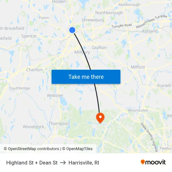 Highland St + Dean St to Harrisville, RI map