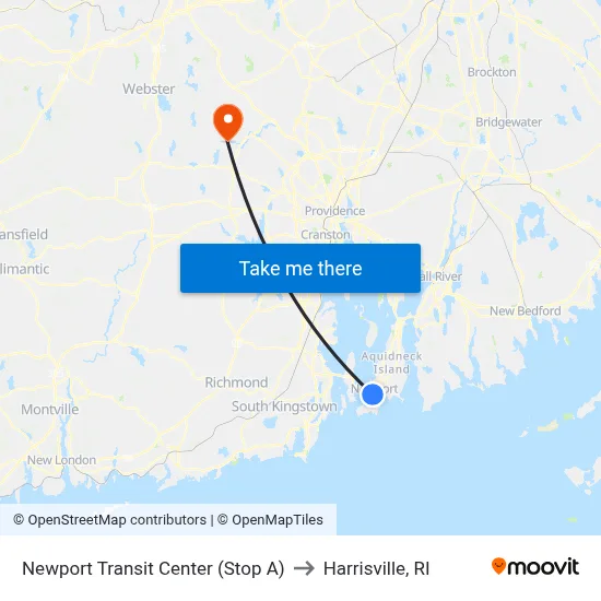 Newport Transit Center (Stop A) to Harrisville, RI map