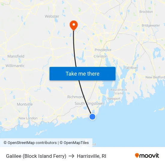 Galilee (Block Island Ferry) to Harrisville, RI map