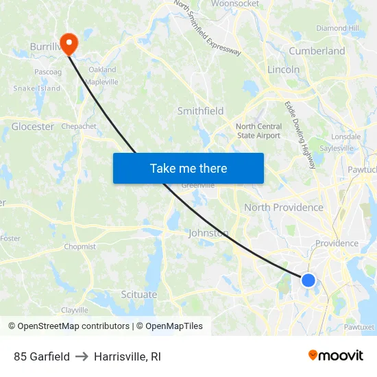 85 Garfield to Harrisville, RI map