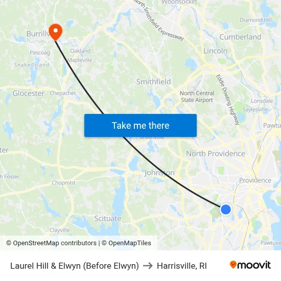 Laurel Hill & Elwyn (Before Elwyn) to Harrisville, RI map