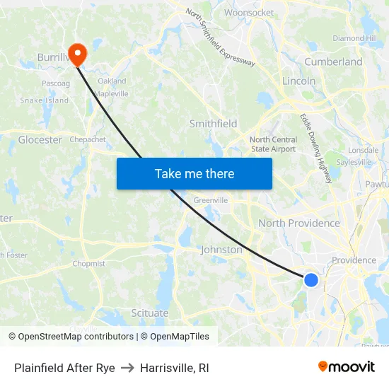 Plainfield After Rye to Harrisville, RI map